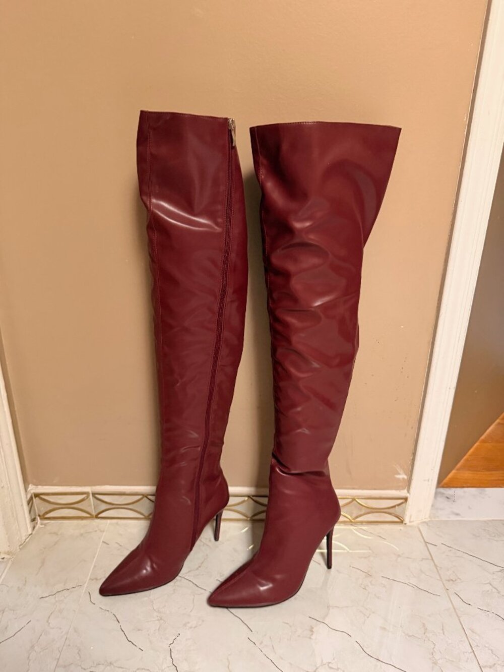 Fashion Nova OTK Burgundy Boots 8